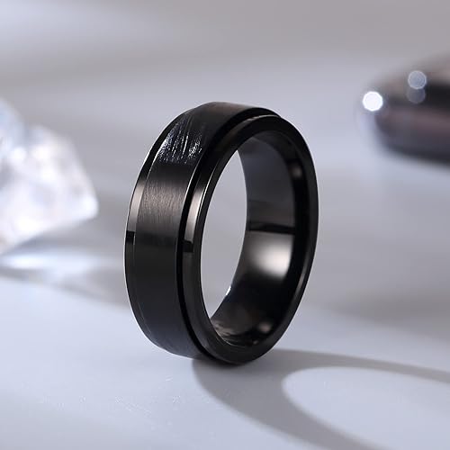 Miniatura 3 de Adreamz Spinner Anxiety Fidget Ring Viking Runes Greek Key Chain for Men 8mm Black Stainless Steel Spinner Ring