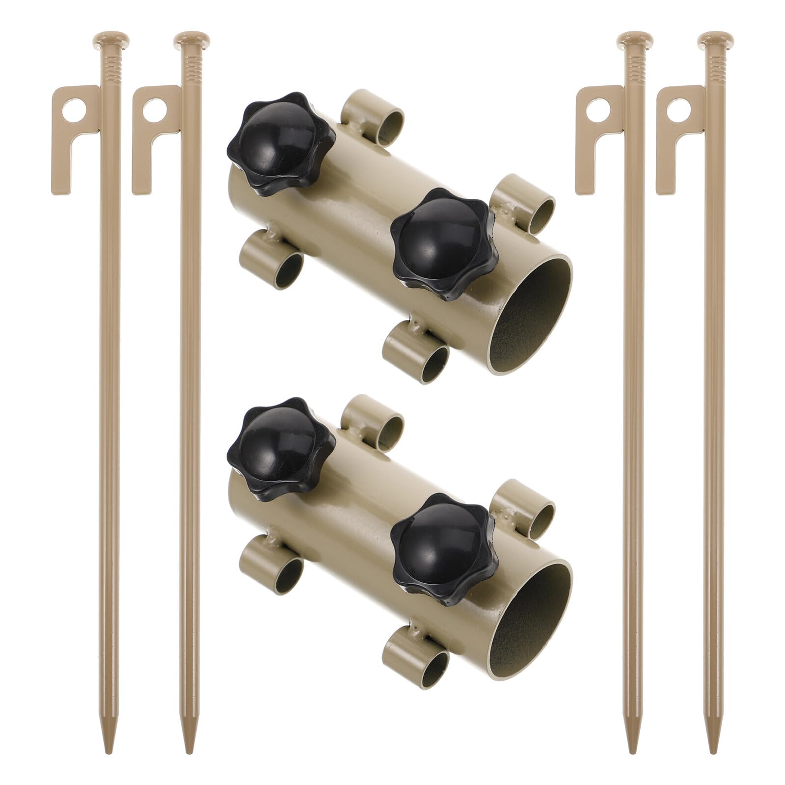 GARVALON Verstellbare Zeltstangenhalter Aluminium Camping Heringe 6 Stück mit Hammer Heringzieher für Zeltstangen Stabilisierung Outdoor Camping