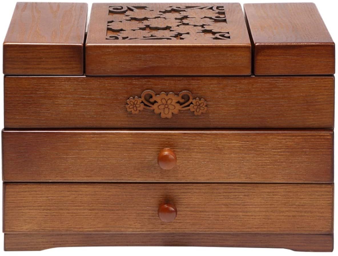 Scatola di Gioielli in Legno da Donna, Specchio Incorporato, Bellissimi Fiori scolpiti in Cima, Migliore Regalo di Natale e Compleanno per Le Donne e Le Ragazze