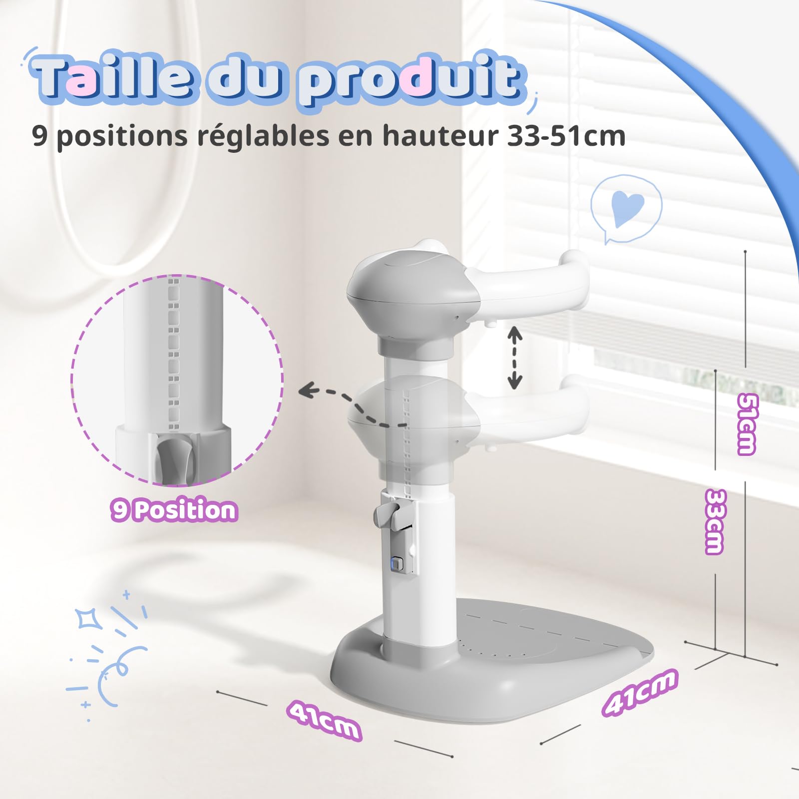 COOSEYA® Baignoire bébé avec support de douche | Support anti-pincement, tour de douche réglable pour aider bébé à se tenir debout, idéal comme douche bebe debout et cadeau prénatal