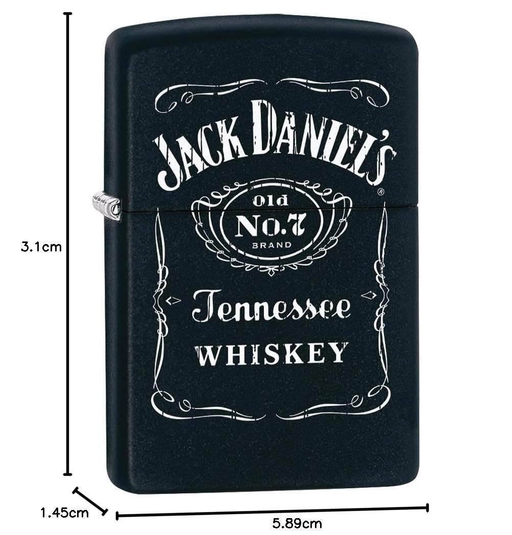 Zippo Encendedor a Prueba de Viento - Modelo Jack Daniel'S - Acabado Negro Mate, Color Image - Recargable - Reutilizable - Diseño a Prueba de Viento - Caja de Regalo - Hecho en EEUU