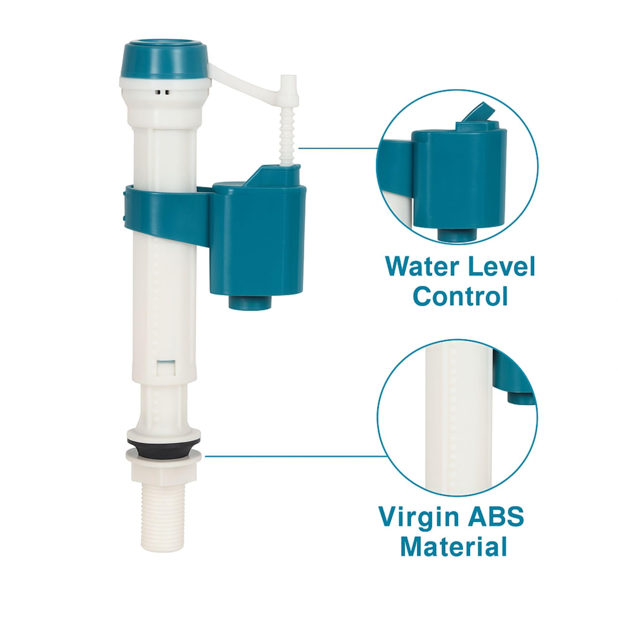 Prem's Big High-Pressure Anti-Siphon Ball Cock Fill Valve, Adjustable 7-11" Fit, Anti-Siphon Backflow Protection, Universal for One- & Two-Piece Toilets, White 3