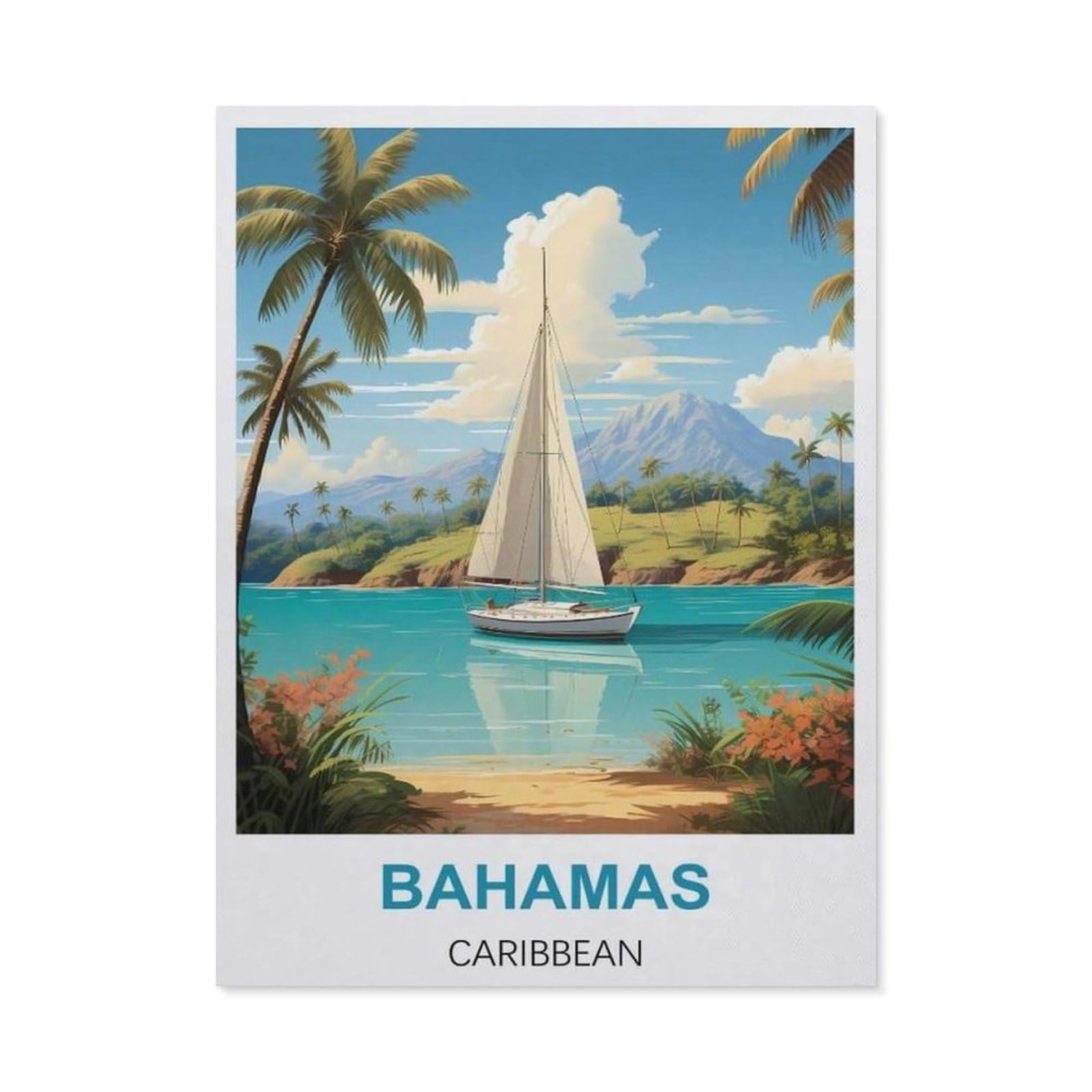 BEAYODKP Bahamas Caribbean Vintage Travel Poster，5D DIY Diamond Painting Full Round Drill Diamond Embroidery Cross Stitch Rhinestone Mosaic Paintings Art（40 x 50 cm/15.74 x 19.68 inches）-BZ82