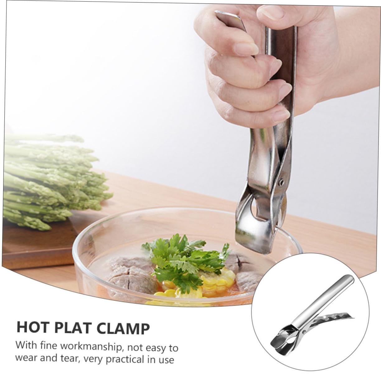 COLLBATH Practical Bowl Plate Clips Stainless Steel Hot Plate Gripper Gripper Clip Anti-slip Design Random Style