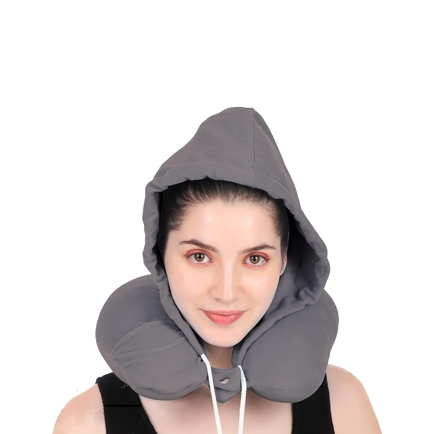 Design Four Seasons Universal Children Adult Travel Memory Foam Hoodie Airplane Support Neck Pillow Light Grey-image-45
