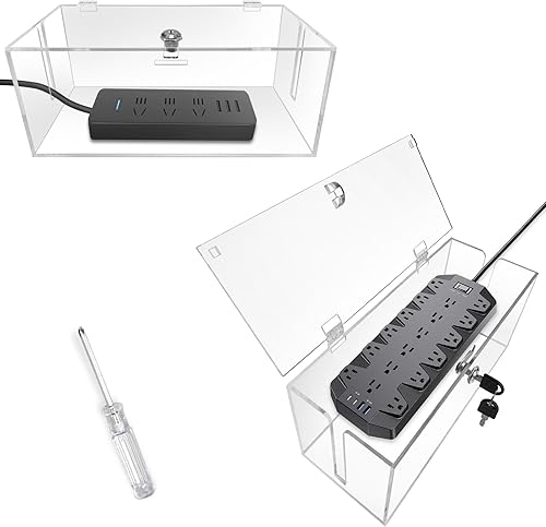 Organizador de enchufes acrílicos de 2 piezas, caja de organización de cables con cerradura, caja organizadora de cables para protector de