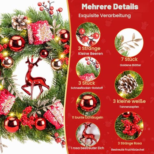 Avoalre Weihnachtskranz 40cm 40LEDs Lichterketten Timer 8 Modi – Ansicht 3