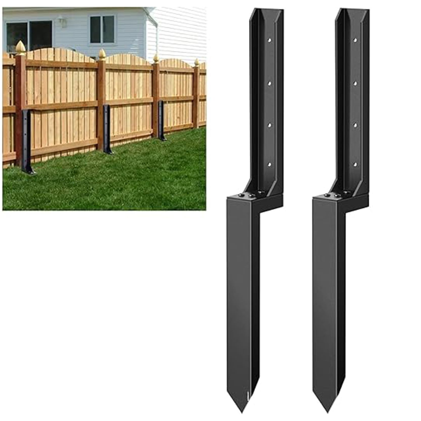 GOUZIBHD 2 Pack Fence Post Repair Kit Fence Post Anchor Ground Spike for Mailbox Deck Railing,Steel Fence Post Repair Stakes for Repair Tilted Broken Wood Fence Post(Size:Split Design)