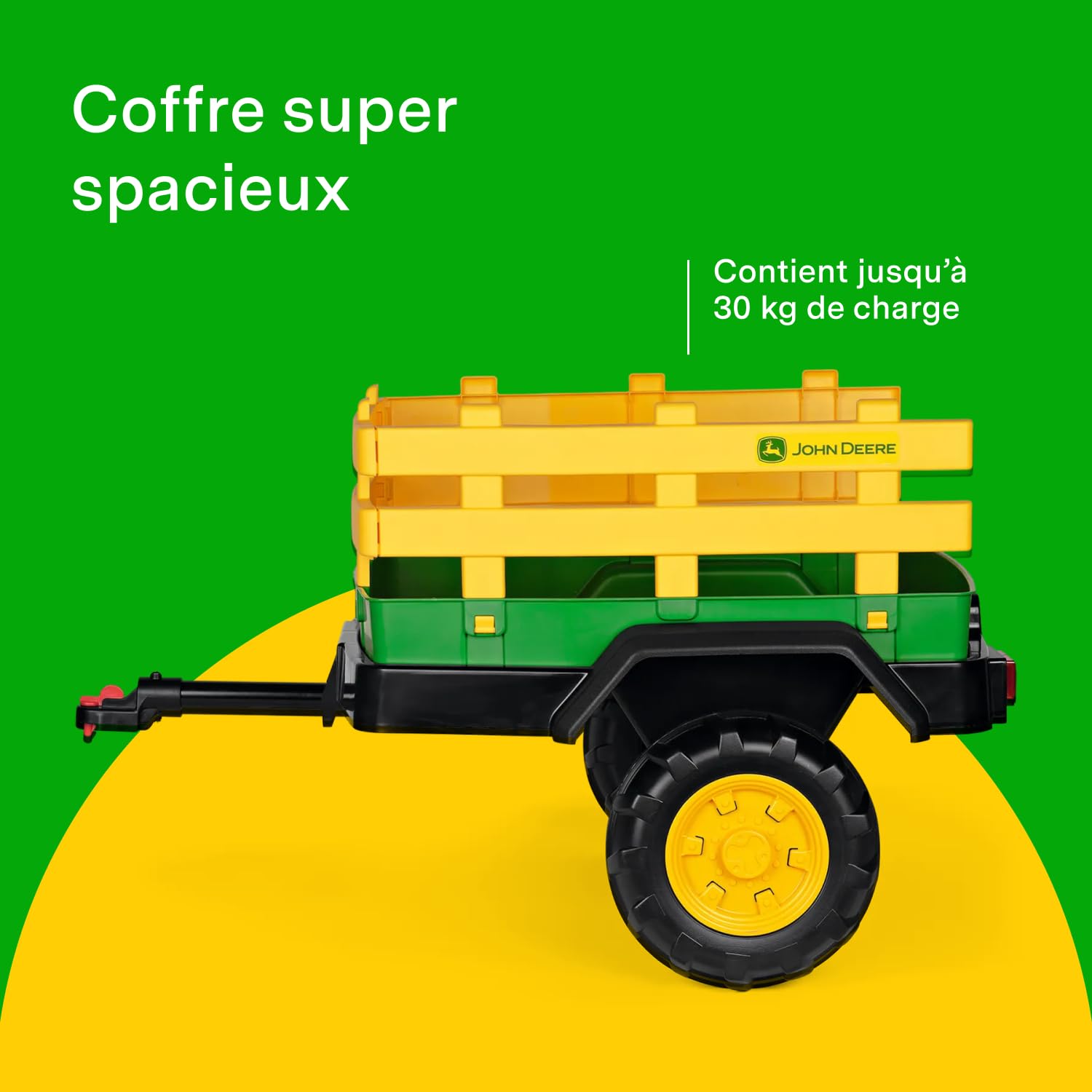 PEG John Deere Dual Force Trailer - Remorque à Deux Roues pour Tracteur Électrique, Grande Capacité de Charge jusqu'à 30 kg, Accessoire Jouet pour Enfants dès 2 Ans