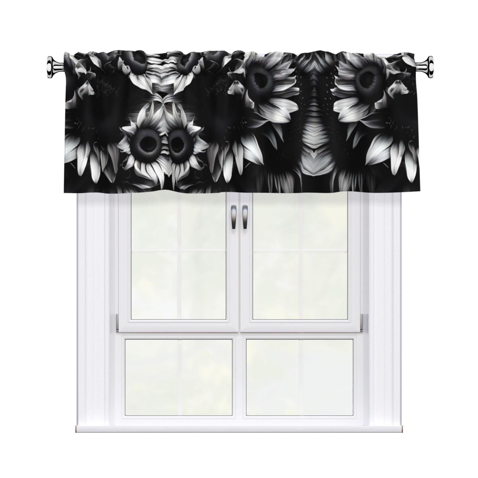 LMNGH Black and White Sunflowers Curtain Valance for Windows,Kitchen Window Curtains Blackout Drapes Window Treatments Decorative Rod Pocket Short Curtain for Living Room Bedroom,54" W x 18" L
