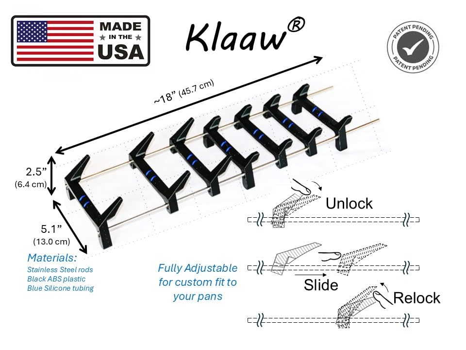 Klaaw Pan & lid rack for storage or drying for kitchenware from Hexclad, T-fal, Circulon, Calphalon, Carote, Cuisinart, Blue Diamond, and others including induction pans