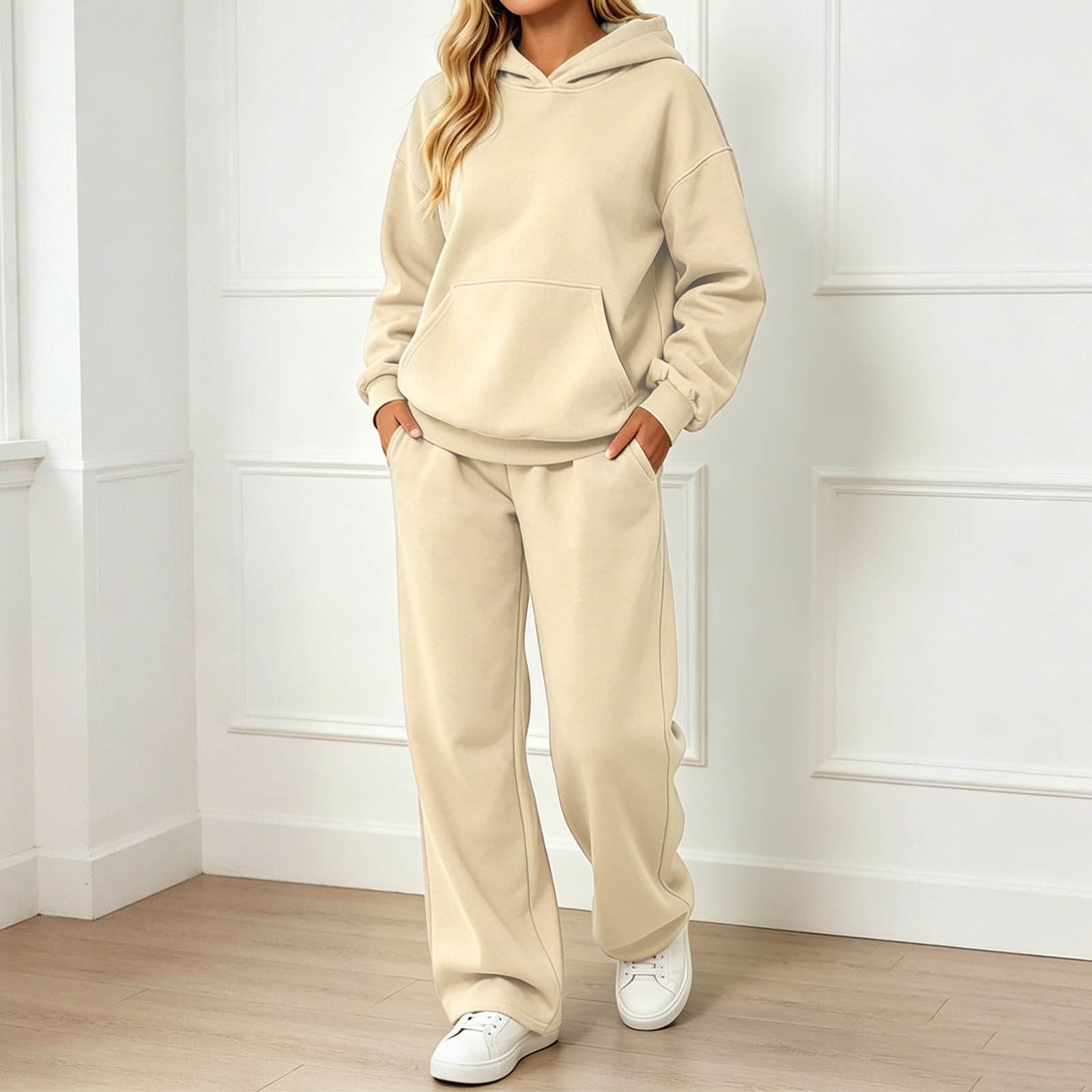 Sportanzug Damen Hausanzug mit Kapuze 2 Teiler Jogginganzug - Sweatshirt mit Hose Elegant Freizeitanzug Sport Set Langarm Hoodie Einfarbig Sportlich Tracksuit Homewear Hosenanzug Streetwear
