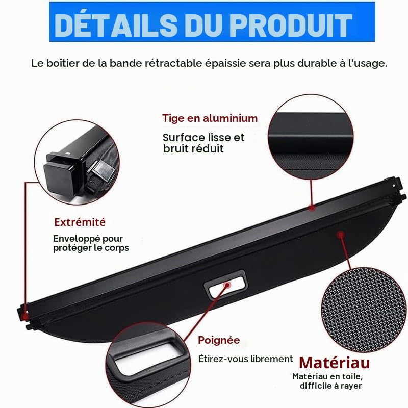 Étagère Arrière Rétractable De Coffre pour Peugeot Rifter 2018 2019 2020 2021 2022 2023 2024, Coffre Cover RéTractable Plage ArrièRe Chargement Panel Chargement Panel Luggage, Noir