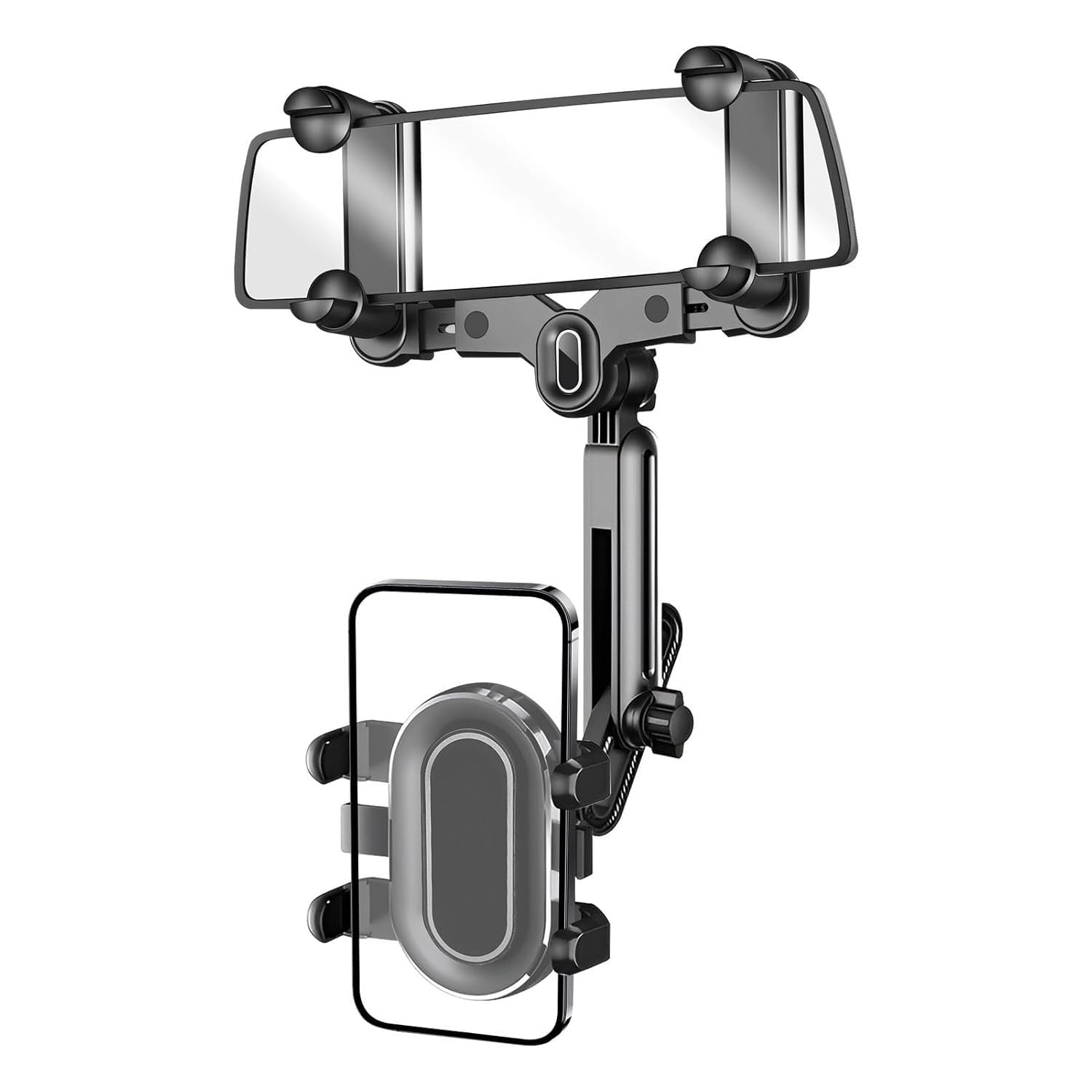 CARTZILLA 360-Degree Rotatable Car Rearview Mirror Phone Mount, Black, Retractable 2.2 Inch Adjustable Arms, Strong Grip Suction Phone Holder for Safe Driving