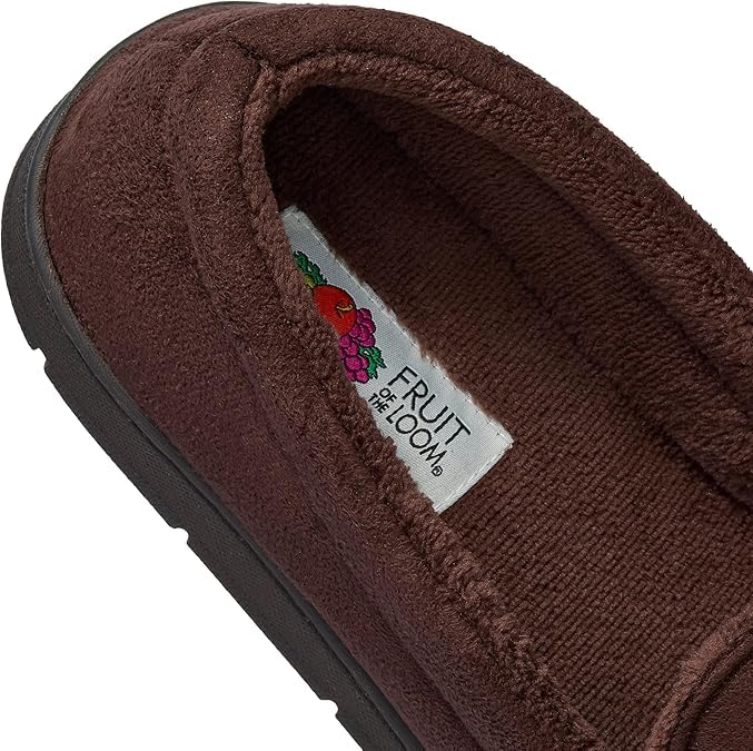 Fruit of the Loom Men’s Moccasin Slippers – Memory Foam Indoor Outdoor House Shoes, Cozy Fuzzy Footwear for Men, Dad, Husband, Christmas Gift, Non-Slip Suede Design, Brown, Large - image 5