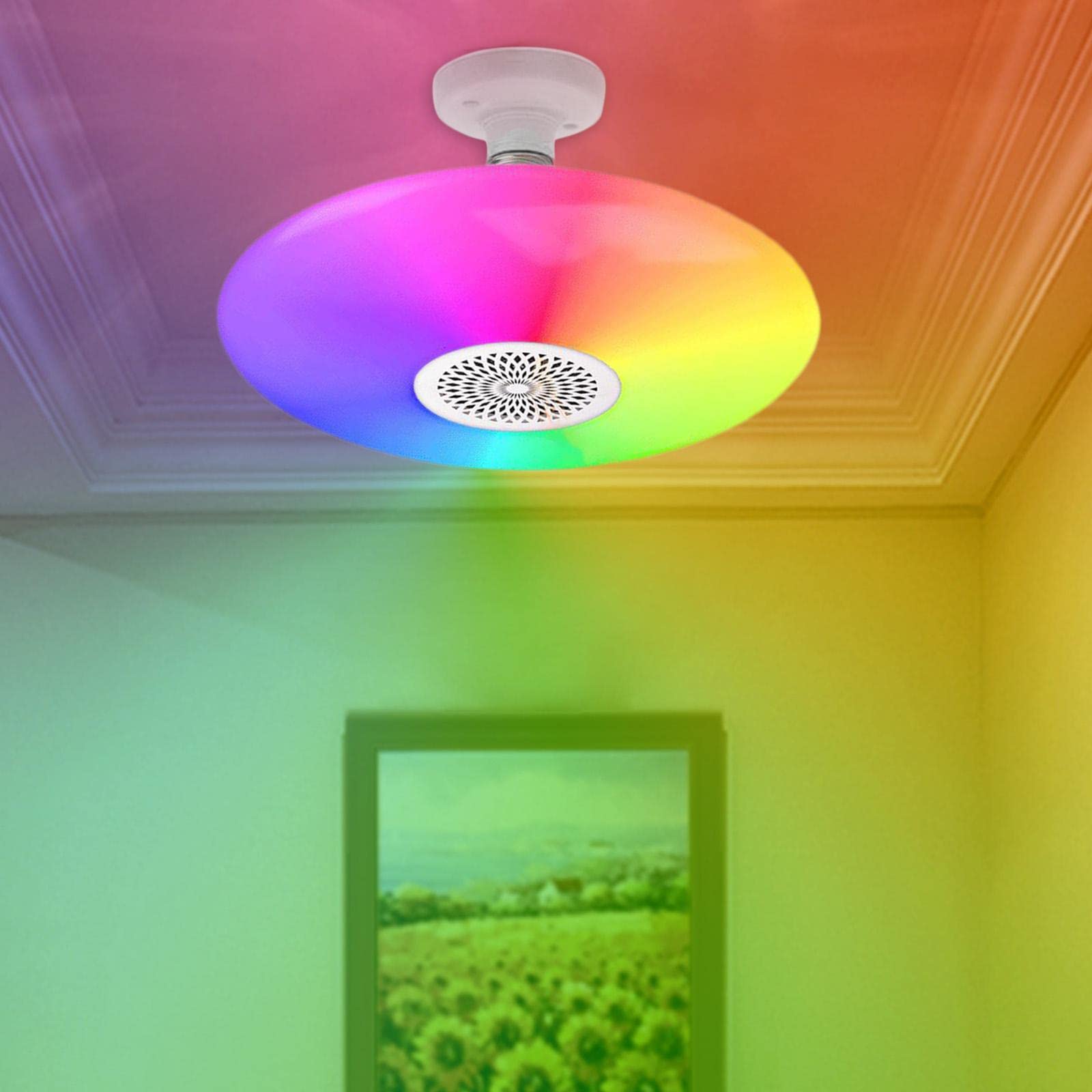 Ampoule Connectée LED Bluetooth Télécommande à Distance Variation de Couleurs Enceinte Multimédia Plastique Adaptée pour Cuisines Chambres Coffee-shop, L