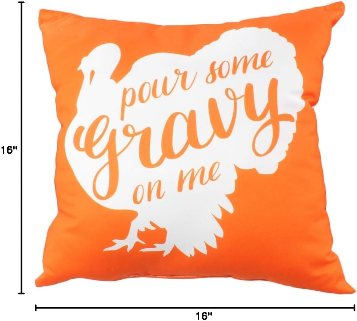 College Covers Gravy Thanksgiving Décor Pillow, 16" X 16", Orange