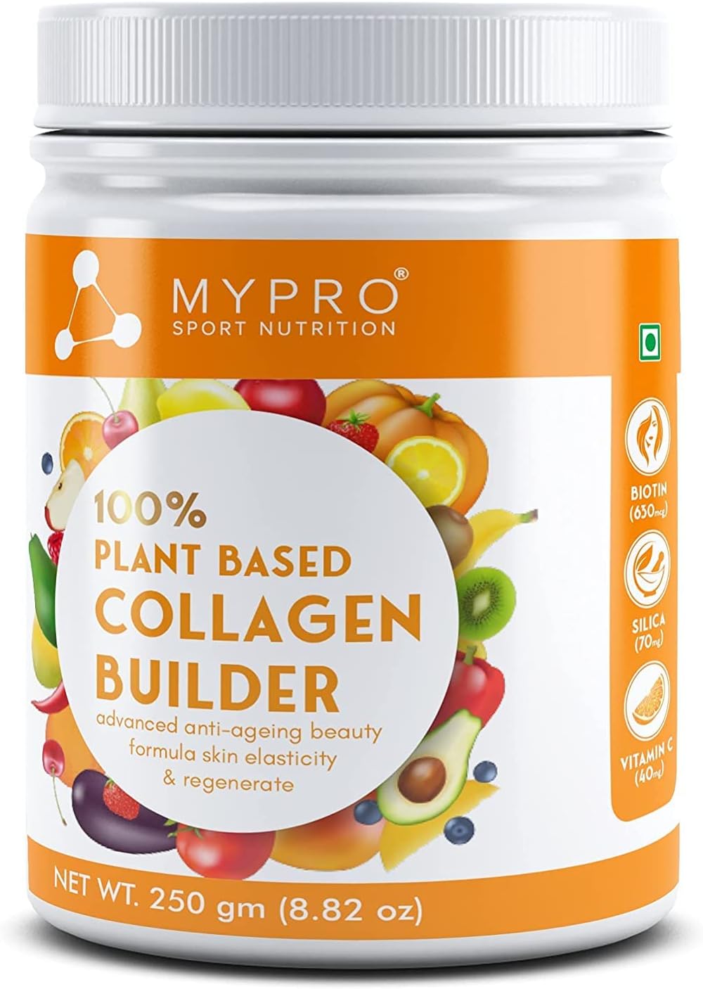 Collagen Supplement Powder to support Skin Elasticity, Firmness & Youthful Glow | 100%Plant-based with Hyaluronic Acid & Vitamin C | For Women & Men (250 Gm)