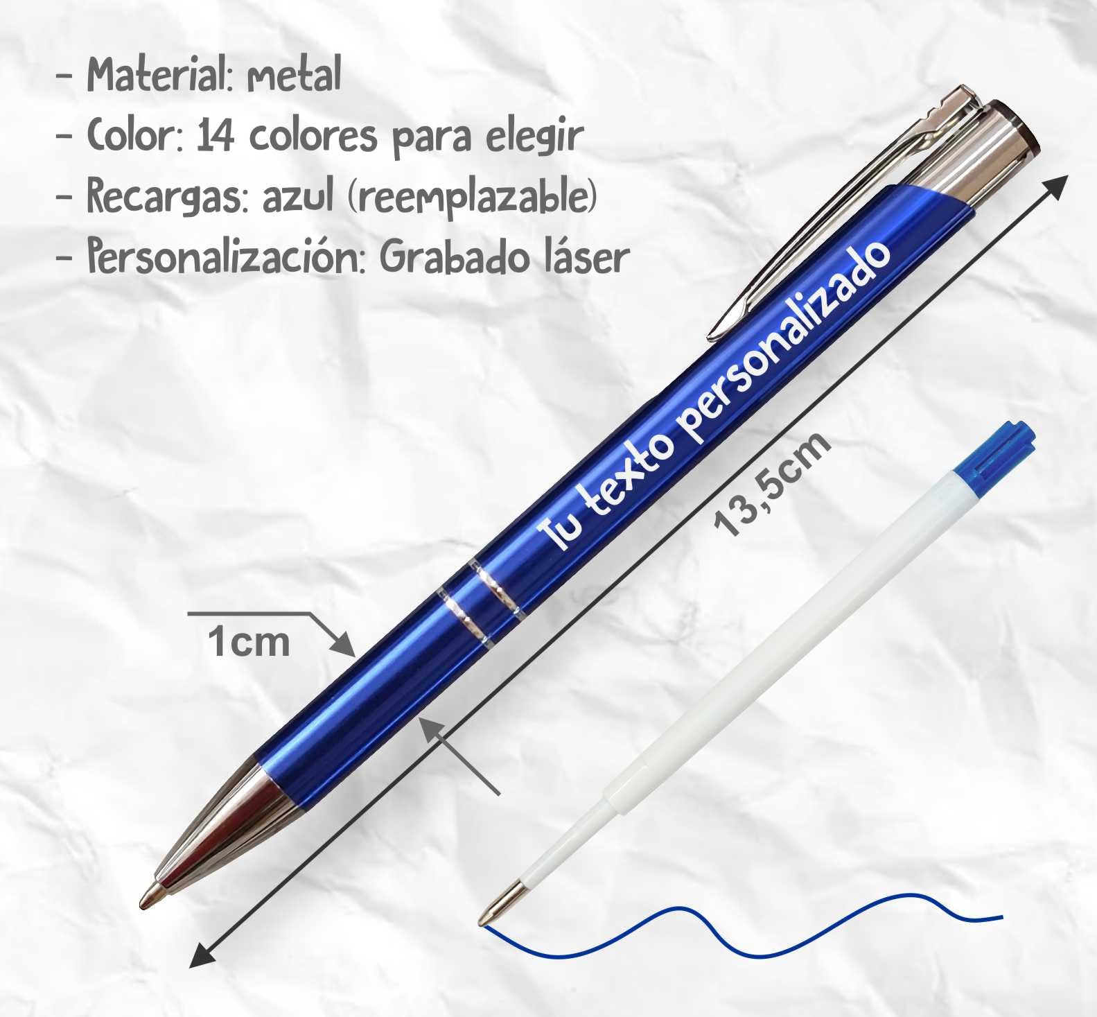 50x Boligrafos metálico personalizados - Perfecto como regalo personalizado para los invitados en bodas, comuniones y cumpleaños, o como bolígrafo promocional, Gadget Publicitario