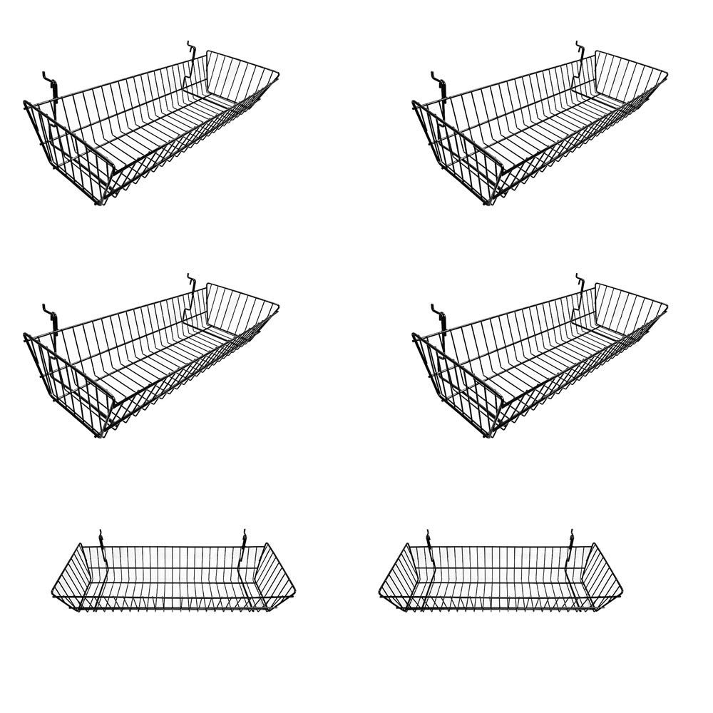 MH GLOBAL Set of 6 Pieces Black Metal Wire Large Double Sloping Basket for Slatwall Gridwall Pegboard Deep Rack Fixture