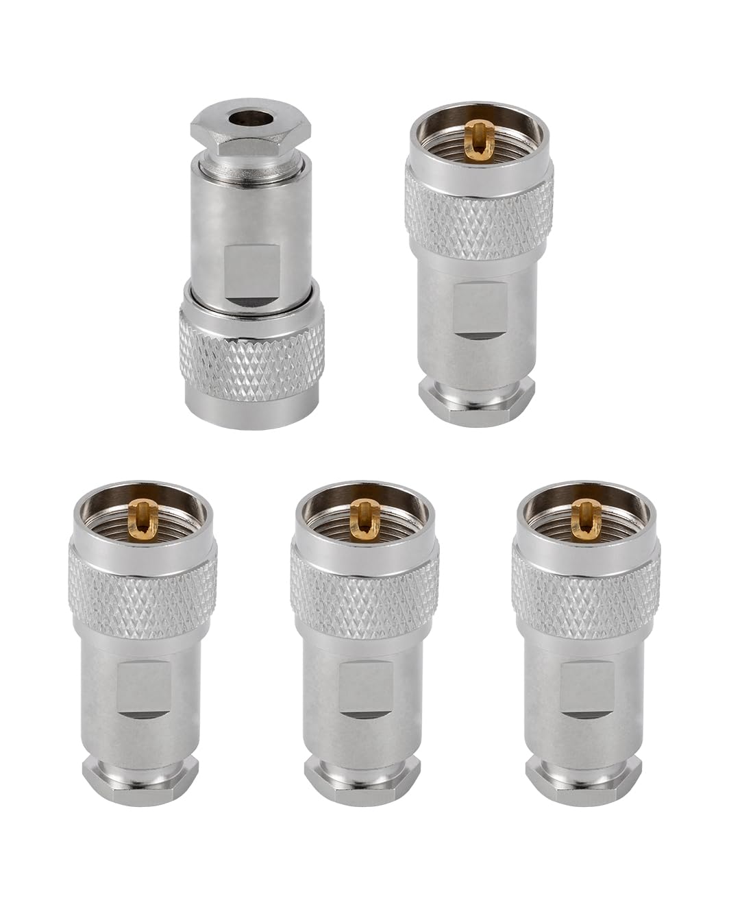 POBADY 5PCS PL-259 UHF Male Connectors 50 Ohm PL259 Male Plug Five-Piece Set Crimp RF Coax Connector Adapter for RG58 VLMR195 RG142 RG400 Low Loss