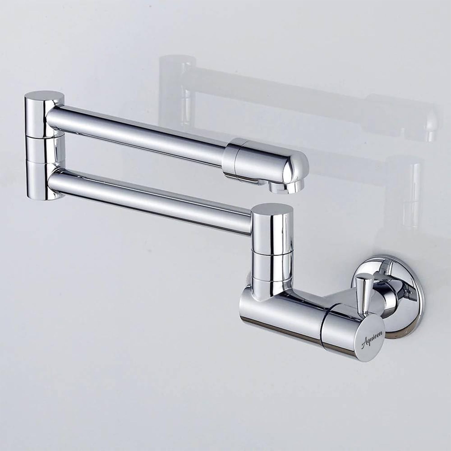 Aquieen Wall Mounted Pull Out Kitchen Sink Cock with Connecting Hoses | Wall Mounted Kitchen Cock - 360 Swel | Chrome