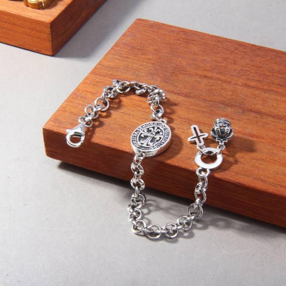 Bracciale S925 in Argento Sterling con Croce Iris e Corona Mary, Bracciale per Uomo e Donna, Gioielli Personalizzati con Carta di Moda