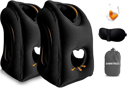 DAWNTREES Paquete de 2 almohadas inflables para viajes en avión, almohada cervical inflable para dormir, apoyo cómodo para la cabeza, cuello y