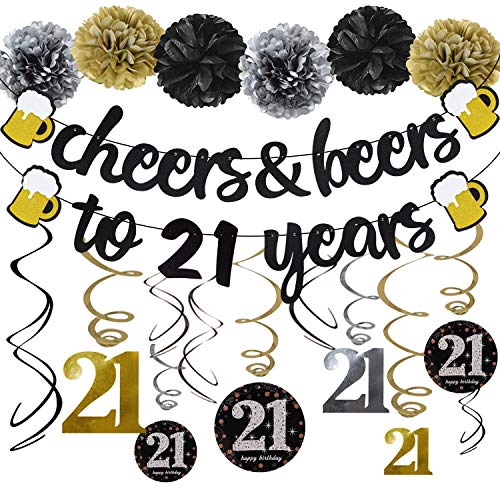 21th Birthday Party Decorations Kit Cheers & Beers to 21 Years Banner 6
