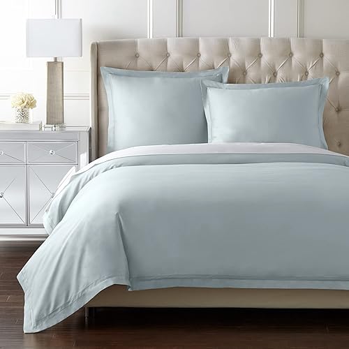 Pure Parima Luxury Duvet Cover Set 100% Certified Egyptian Cotton, Cool Breathable Ultra Soft Double Hem-Stitched Sateen Weave, Hidden Zipper Closure 1 Duvet Cover and 2 Pillow Shams (Spa, King)