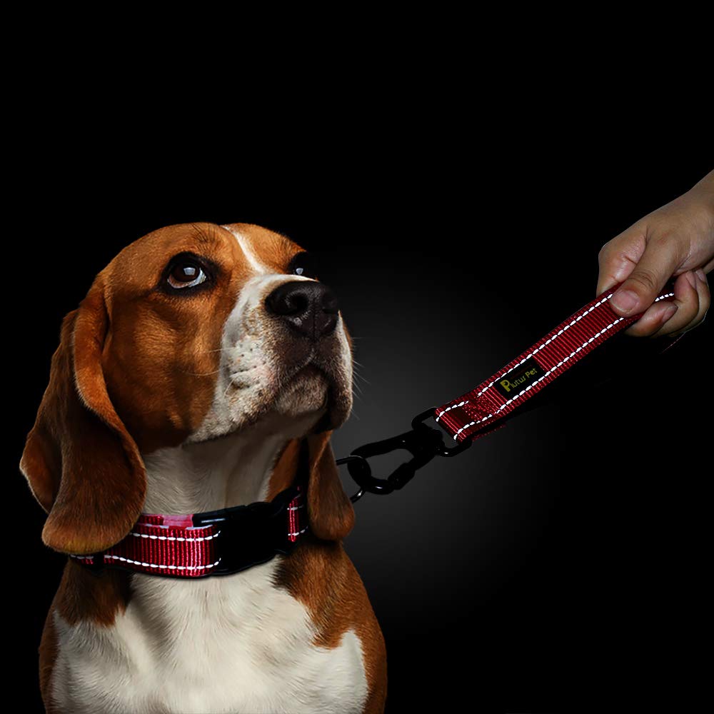 PLUTUS PET Kurze Hundeleine, 25,4 cm, mit gepolstertem Nylongriff, starke Haustier-Leine mit Karabinerhaken, perfekt für große oder mittelgroße Hunde (25,4 cm, rot