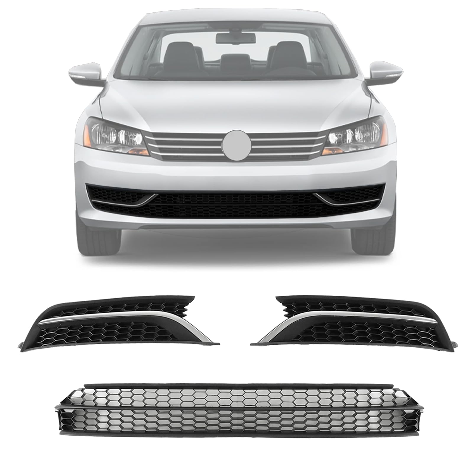 Photo 1 of ? skkyoro Front Bumper Lower Grille with Fog Lamp Bezel Cover For Volkswagen Passat 2012 2013 2014 2015 Replace 561853665E 561853666E, 561853677 561853666 (For Passat 12-15)