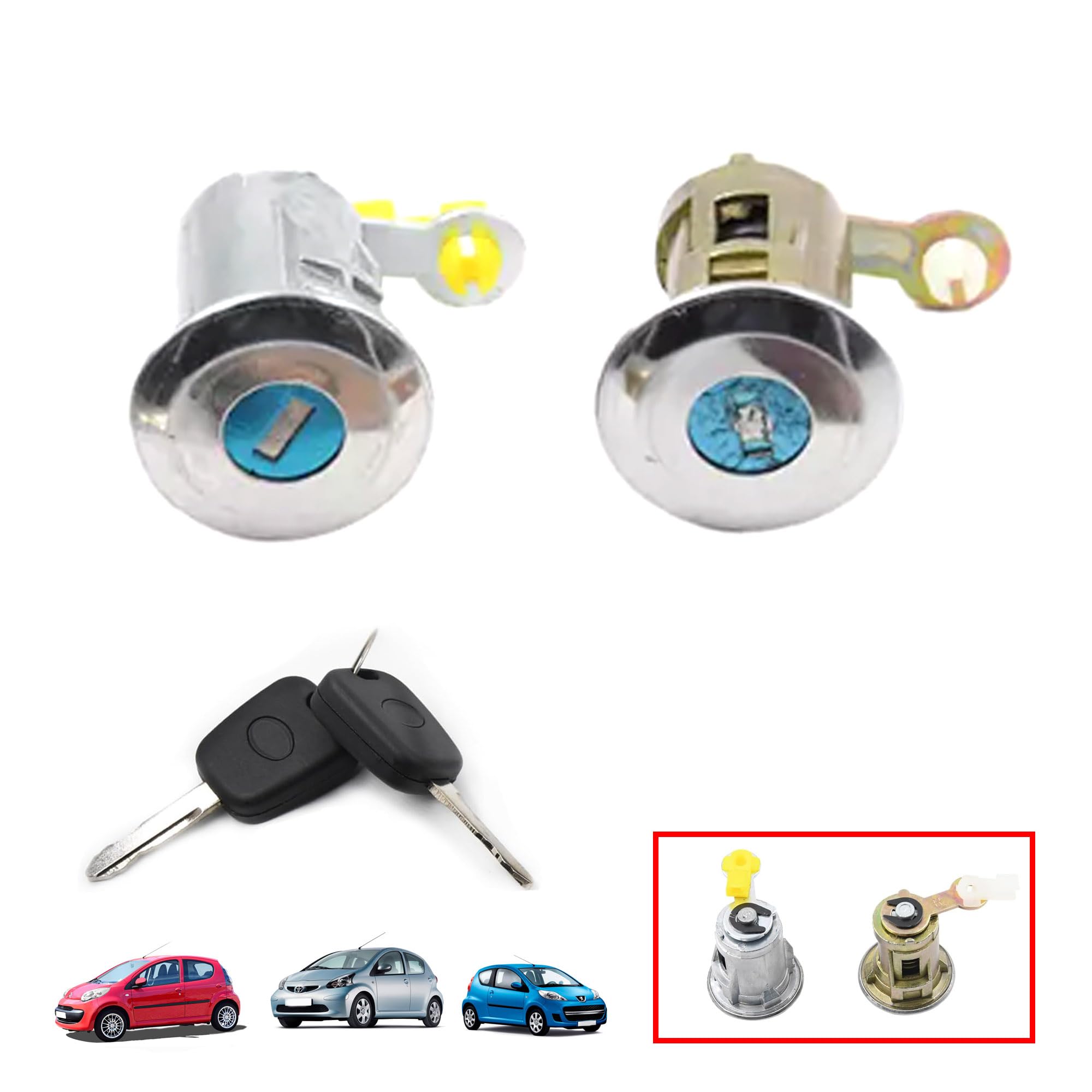 Partsline (Lot de 2) Serrure Barillet de Portes Avant Gauche ET Droite compatible avec 107 AYGO et C1 - Réf 9170Y8 1608746380 9135S2