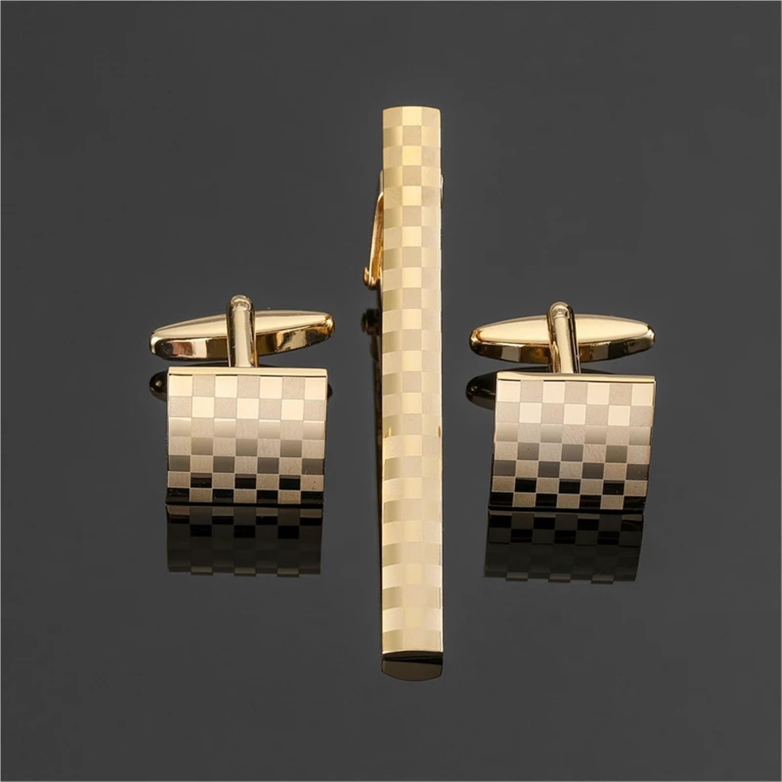 Set Di Gemelli E Fermacravatta Set di gemelli con fermacravatta a griglia quadrata in rame, accessori for abbigliamento da sposa uomo Per Camicie Da Lavoro