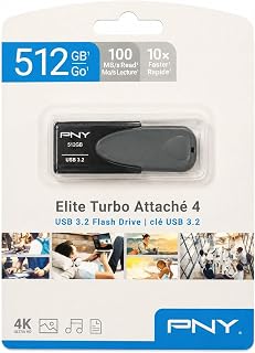 PNY 512GB USB 3.2 Flash Drive - Elite Turbo Attache 4 in Gray