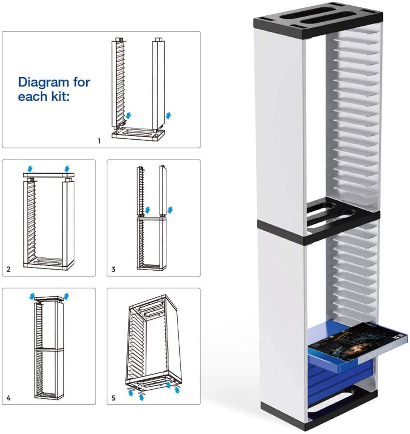 Torre de almacenamiento de videojuegos, organizador para PS5, capacidad para múltiples juegos, diseño compacto para un fácil acceso, ideal para jugadores y organización de sala de juegos