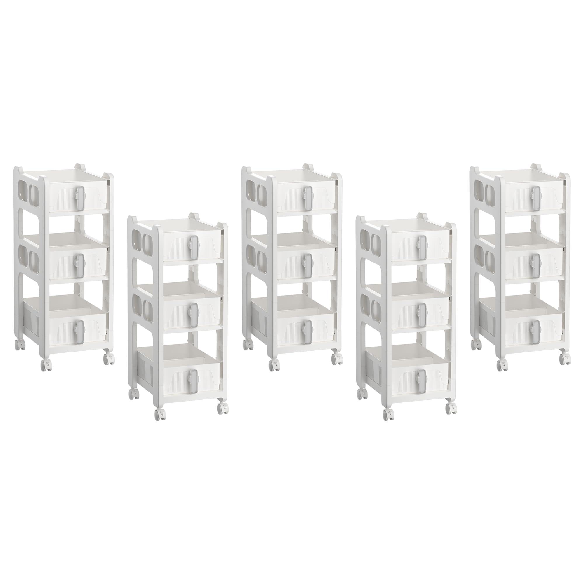 Kuber Industries Pack of 5 Multipurpose Trolley Storage Organiser | 3 Layer Shelf | Trolley with Wheels for Kitchen Accessories | Large Capacity, Easy installation, Space Saving | 6401 | White-picture-38
