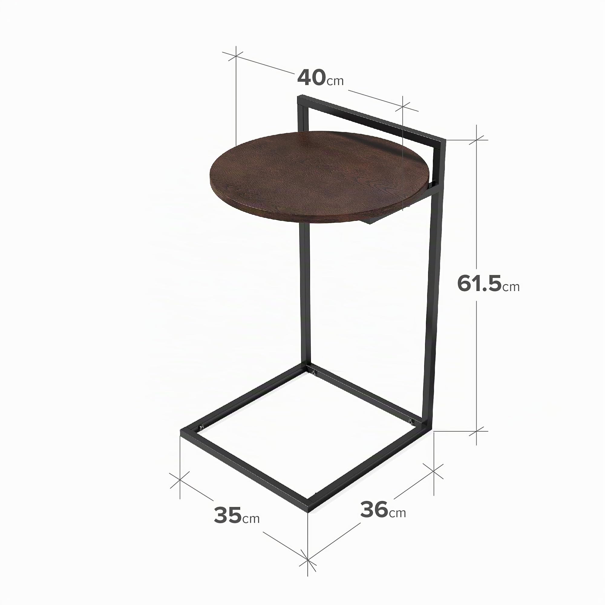 Zinus Ongii Tavolino rotondo, 42 x 40 x 62 cm, Struttura in metallo nero, Tavolino/comodino/tavolo da letto per soggiorno/camera da letto - Marrone