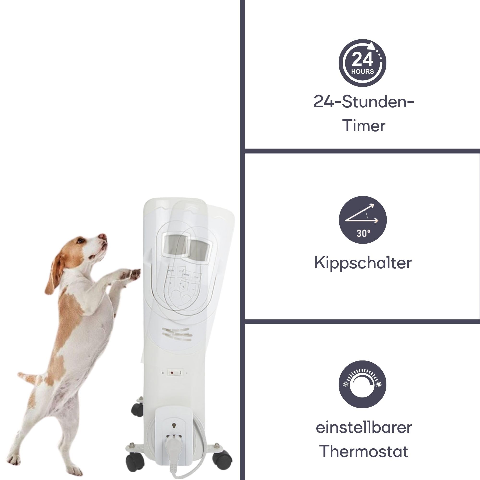 Perel 2500W Ölradiator mit 11 Rippen, 3 Heizstufen, LCD-Display, Timer, einstellbarem Thermostat, Griff, Rädern und Kabelhalter, Überhitzungs- und Kippschutz, tragbarer, geräuschloser und