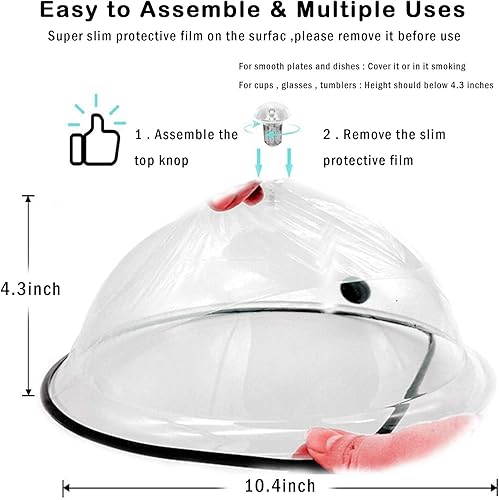 Miniatura 2 de TMKEFFC Cubierta para cúpula de Smoking Cloche de 10 pulgadas, tapa para platos, cuencos y vasos, pistola de ahumar, infusor de humo, infusión de