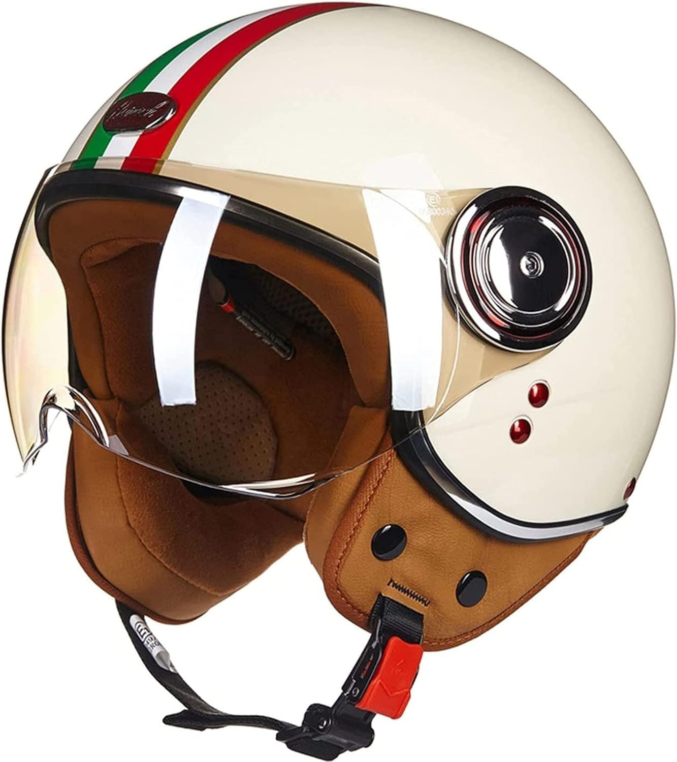 Jet-Helm mit Visier, Retro Pilot-Helm für Brillen-Träger, Roller-Helm für Frauen und Herren im Vintage-Look, Motorrad-Helm, Qualität nach ECE-Norm D,XL59-60CM