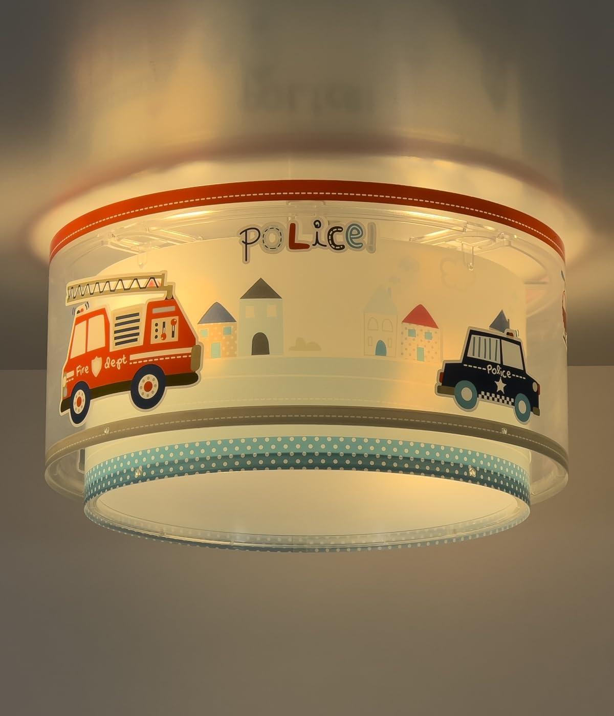 Dalber Kinder Deckenlampe Police Polizei Autos 60616M | Deckenleuchte; Kinderzimmer; Jungenzimmerlampe; E27 - 2 x 15W