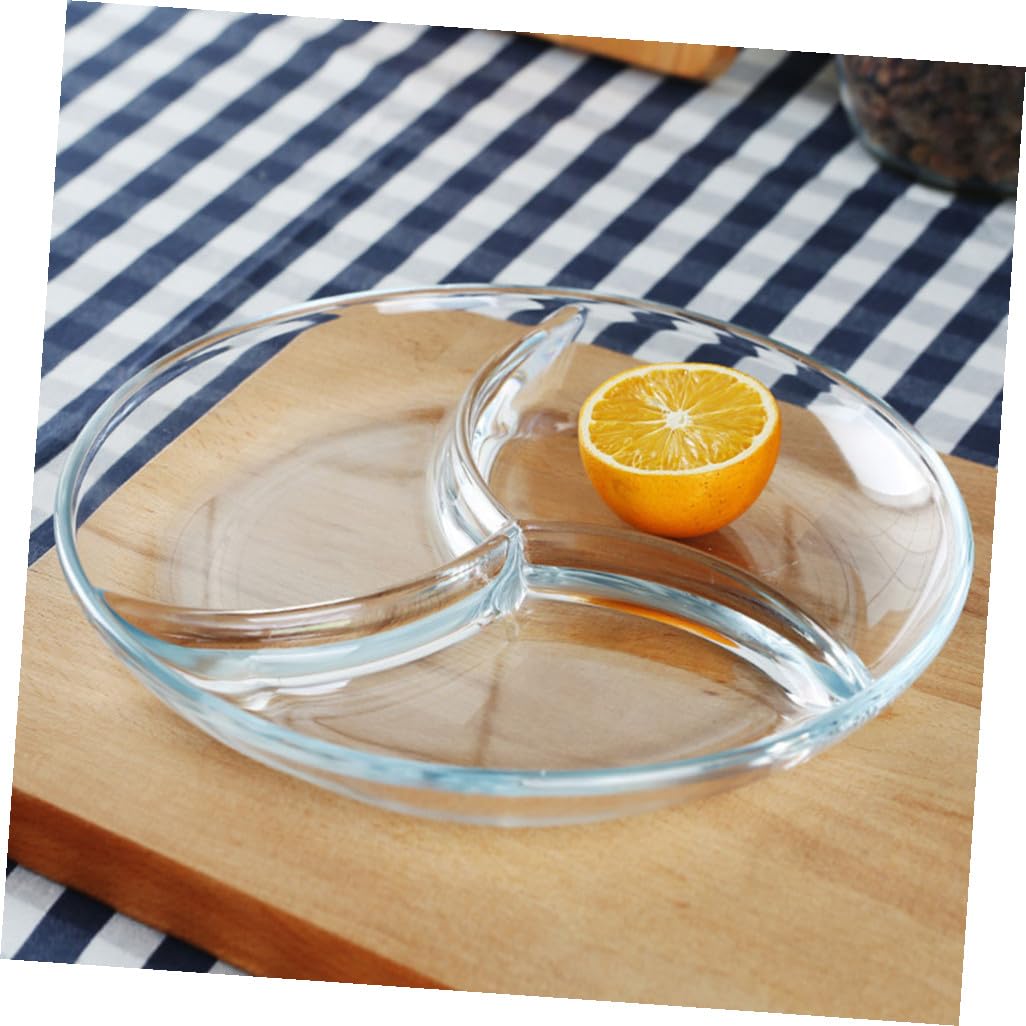 Ciieeo Assiette à Compartiments en Verre Trempé, 3 Sections, Assiette de Petit-déjeuner Pratique pour Hôtels et Restaurants