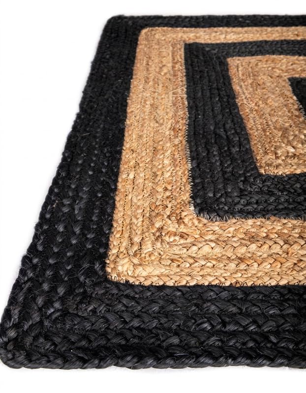 Tapis ovale en jute naturelle, fait à la main, noir/beige, 0,8 x 1,2 m