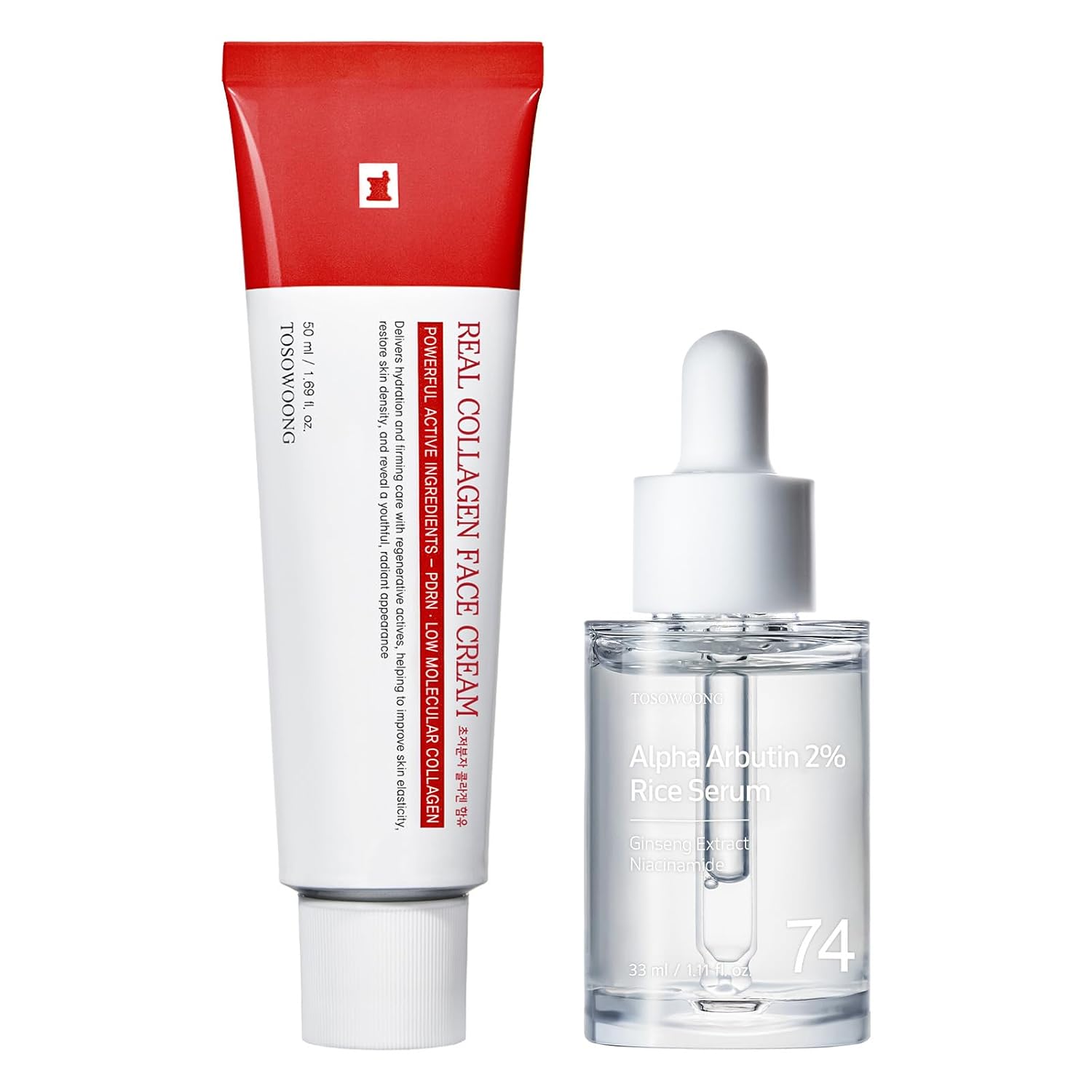 TOSOWOONG K-Beauty Hydration Duo Collagen Cream and Rice Serum for Enhanced Elasticity and Even Skin Tone