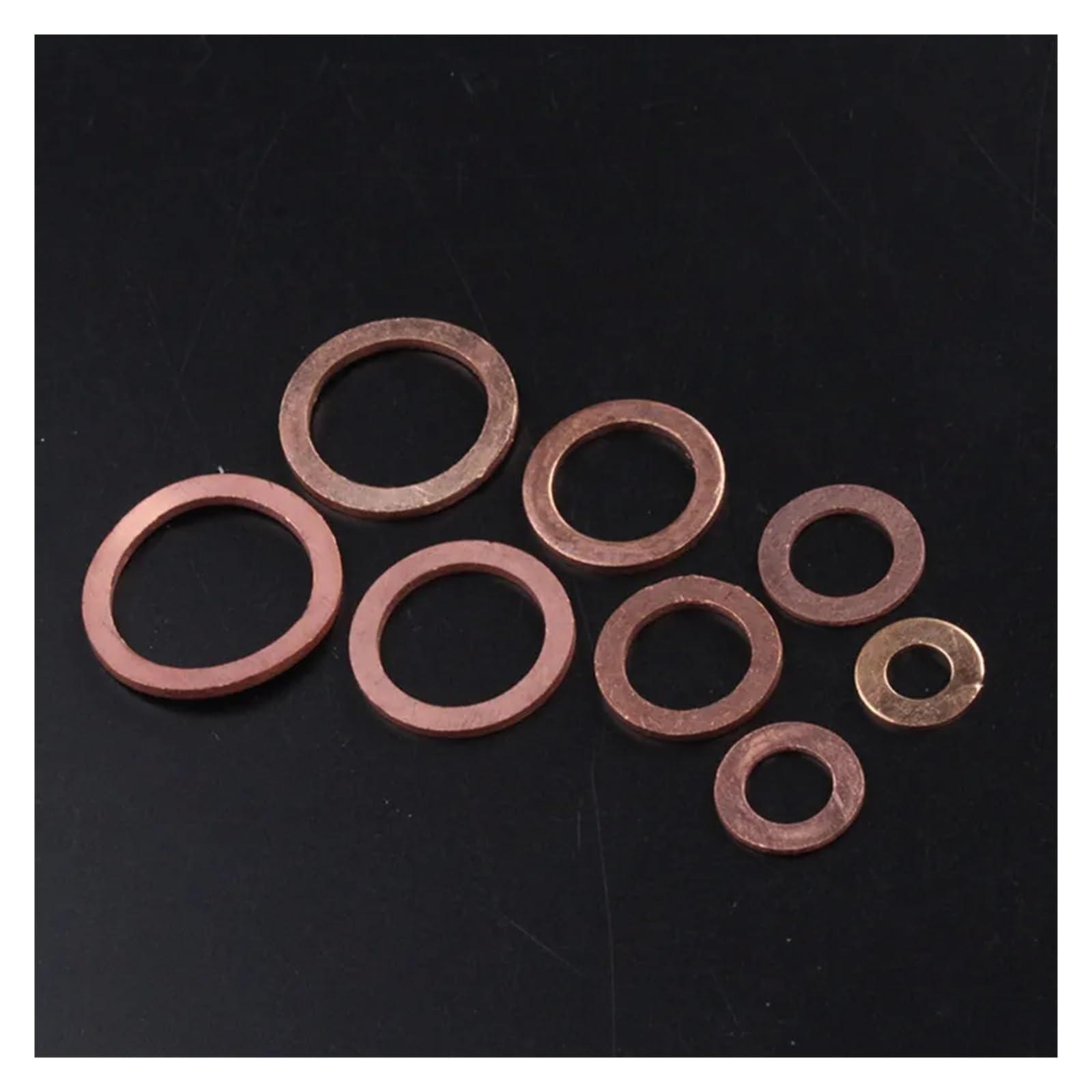 Unterlegscheiben aus Messing, 100-teiliges Kupfer-Unterlegscheiben-Dichtungs-Mutter- und Schrauben-Set, flaches Ringdichtungs-Sortiment-Set mit Box M4/M5/M6/M8/M10/M12/M14 for Ölwannenstopfen