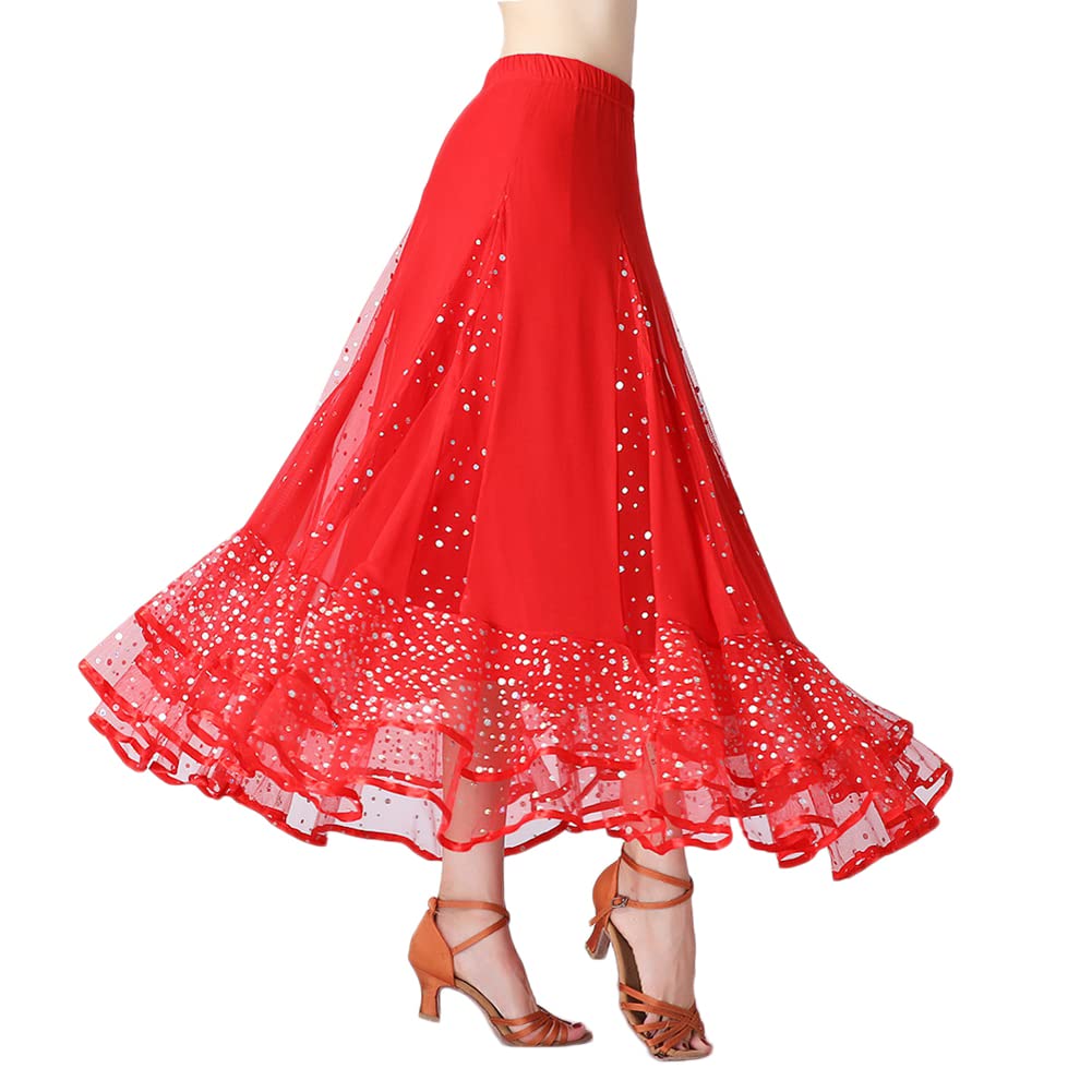 Große Schaukel Maxirock Damen Tanzrock Pailletten Tanzkleider Ballsaal Tanzen Lange Rock Flamenco Kleid Walzer Tango Latein Kostüm