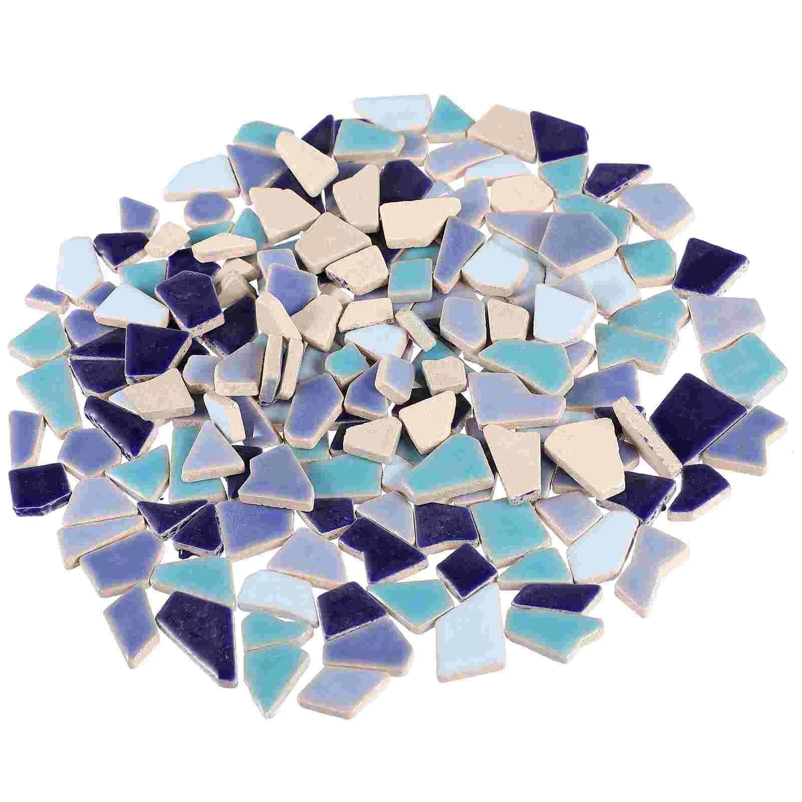 Mtadsbkfp Blue Mixed Colour Stained Glass Mosaic Tiles, Ceramic Mosaic Tiles Irregular Shape Diy Crafts 200G Multicolor(Blue)