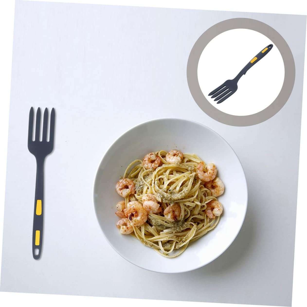 COLLBATH 2pcs Silicone Cooking Forks Flexible Ergonomic Pasta Server Utensils Heat Resistant Non-Stick Kitchen Gadgets for Serving Noodles and Salad
