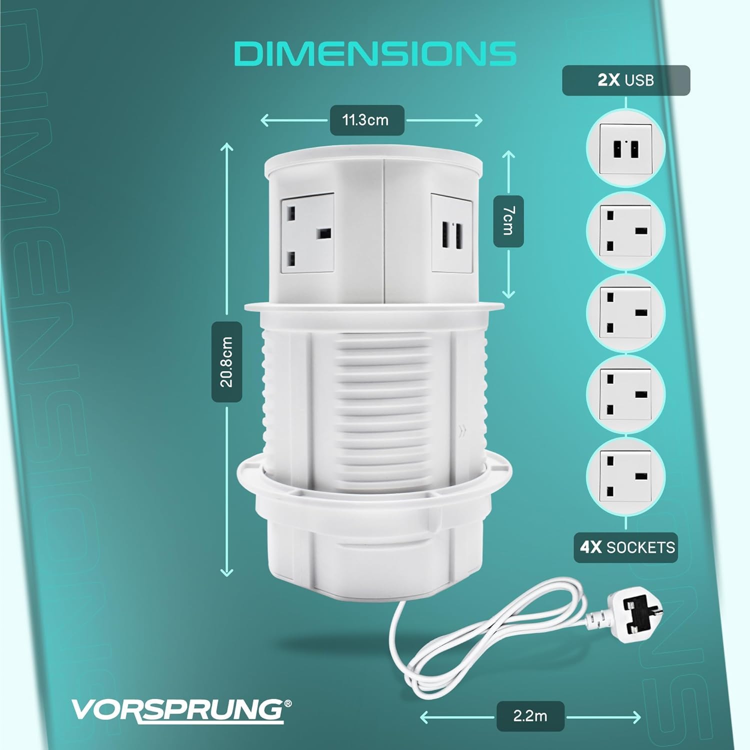 ZIEHEN Pop Hoch 3 Steckdose 2 USB Ladung Hafen Küc... – Grandado